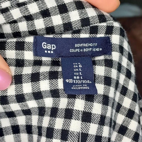 GAP flannel shirt mini gingham check black white boyfriend fit long sleeve L - Picture 4 of 7